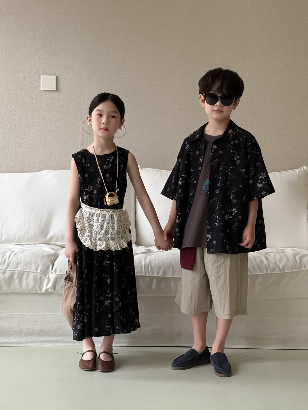 

2025 Summer New Children Loose Casual Lapel Shirts Fashion Boys Short Sleeve Shirts Girls Vest Dress Brother And Sister Clothes