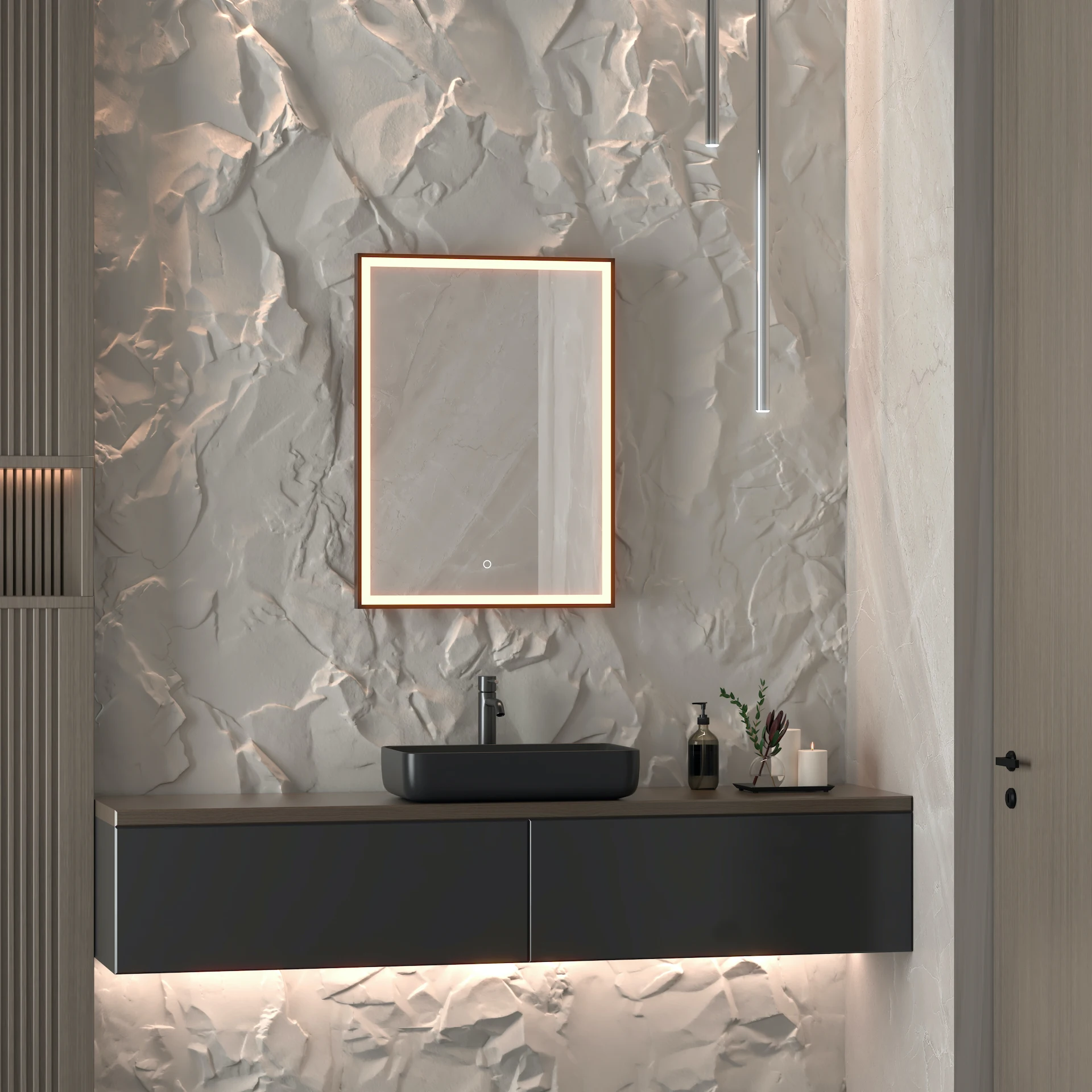 

First-class Rectangle Sandblasted Front Lit LED Bathroom Mirror Smart Sensor Switch Waterproof Anti Fog Dimmable Wall Mounted