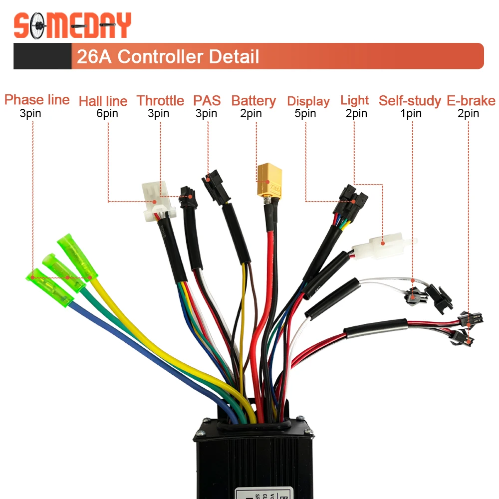 eBIKE DIsplay V889 With 17A 26A 30A Sinawave Controller SM Plug For Wheel Hub Motor 250W-1000W Electric Bicycle Conversion Kit