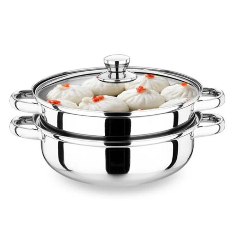 Portable Stainless Steel Steamer Pot, 2-Tier Stackable Steamer Cooker with Anti-scald Handles, Kitchen Cookware for Home Cooking