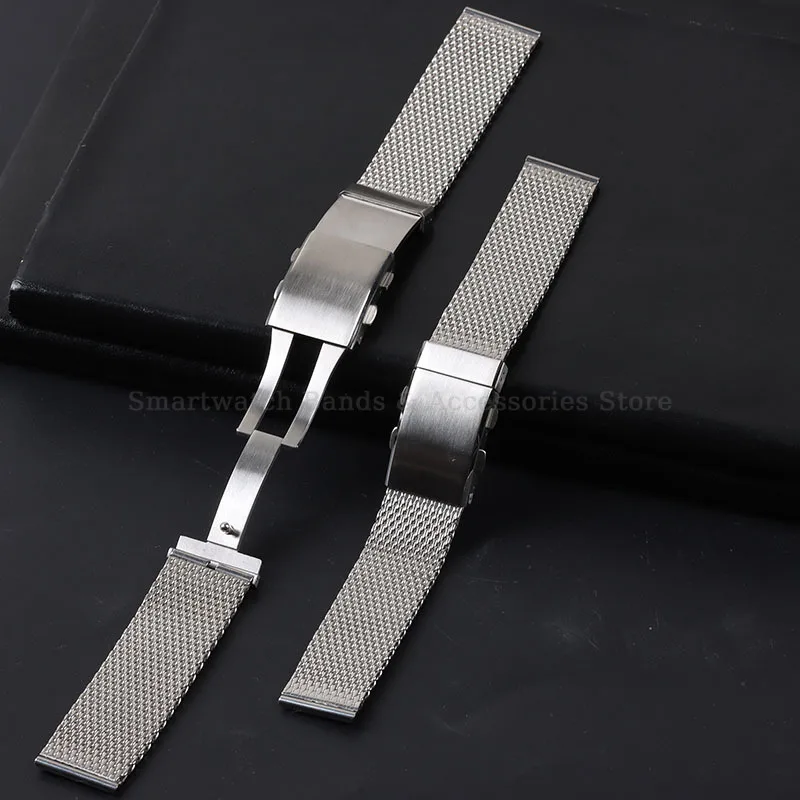 18mm 20mm 22mm Solid Steel Strap 1.0mm Milanese Watch Band Universal Men Women Bracelet Metal Folding Clasp Watch Replacement