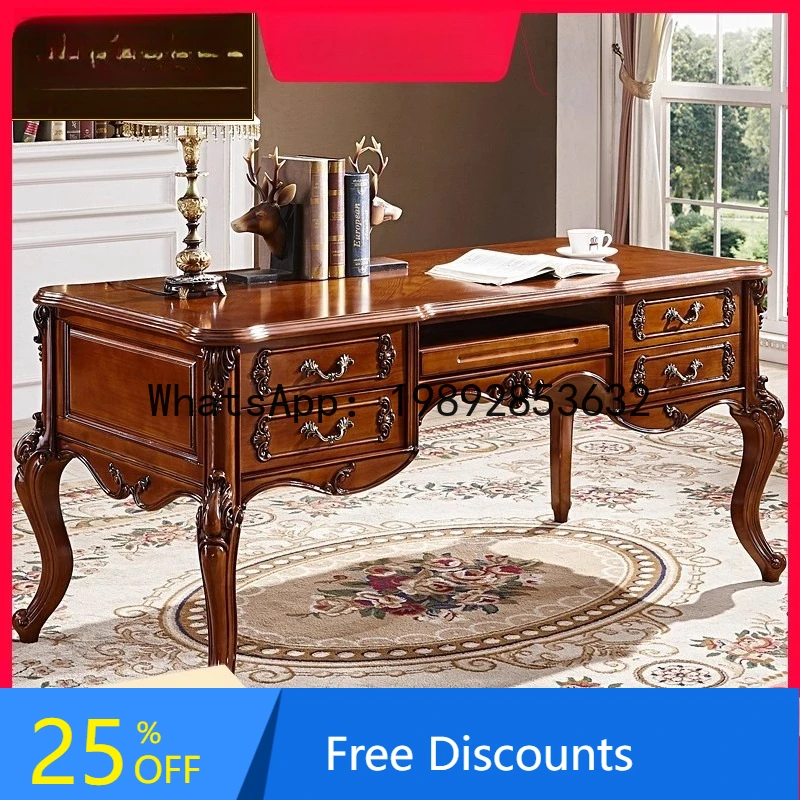 

CZ European Style Computer Desk Writing Desk American Style Solid Wood Carved Desk