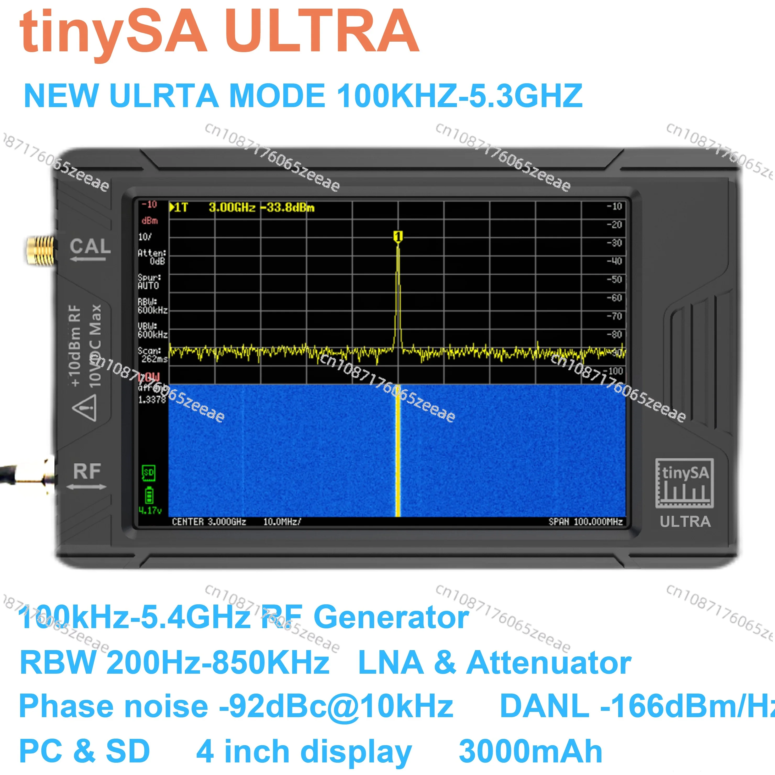 Latest tinySA ULTRA 100k-5.3GHz Hand held tiny Spectrum Analyzer with Battery + 4