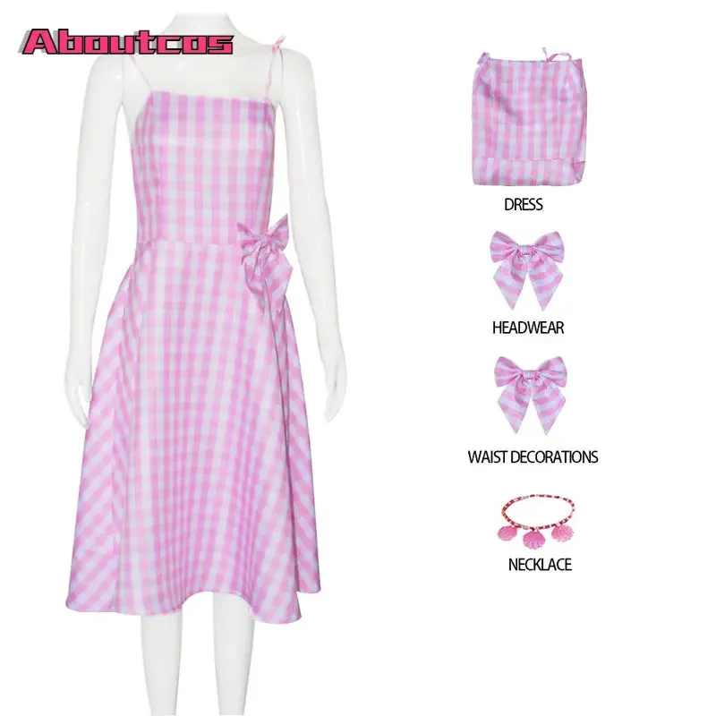 Aboutcos Nuovo film Barbie Costume Cosplay Parrucca Barbie Abito rosa Donna Halloween Gioco di ruolo Festa per Gilrs