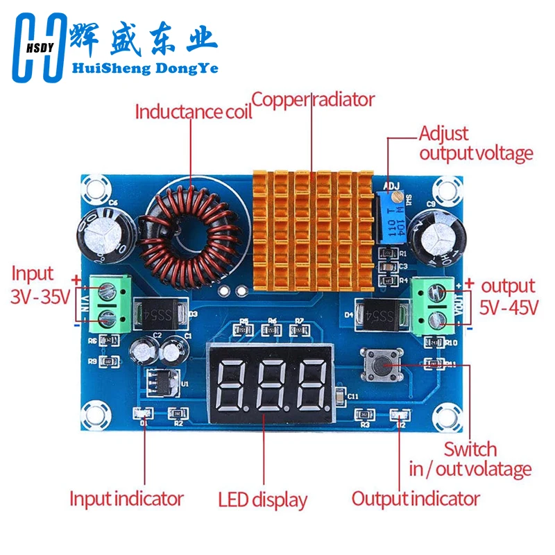 DC-DC Yükseltme Modülü DC 3V-35V DC 5V-45V Boost Modülü Dijital Voltmetre Boost Dönüştürücü Kartı 5A Güç Ayarlanabilir XH-M411