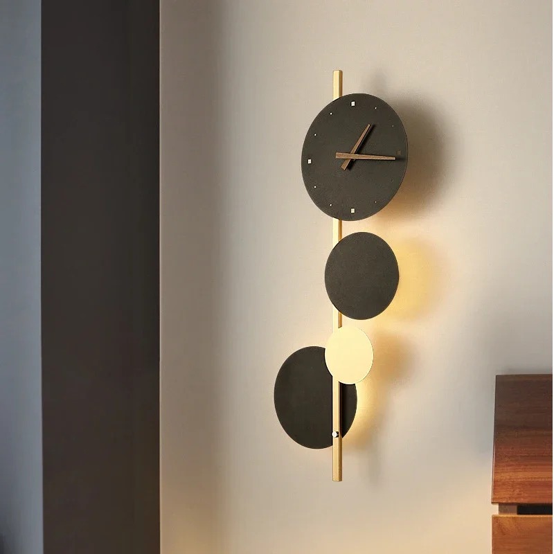 Lámparas de pared de reloj de lujo para sala de estar, Fondo de TV, luces de pared de pasillo, reloj silencioso nórdico, iluminación de cabecera de dormitorio