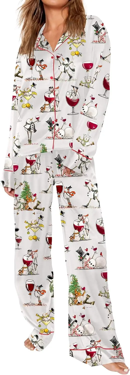 

SHESHOW атласный пижамный комплект для женщин, пижамный комплект на пуговицах с длинными рукавами, комплект из 2 предметов, одежда для дома, одежда для сна с животными, XS-XXL