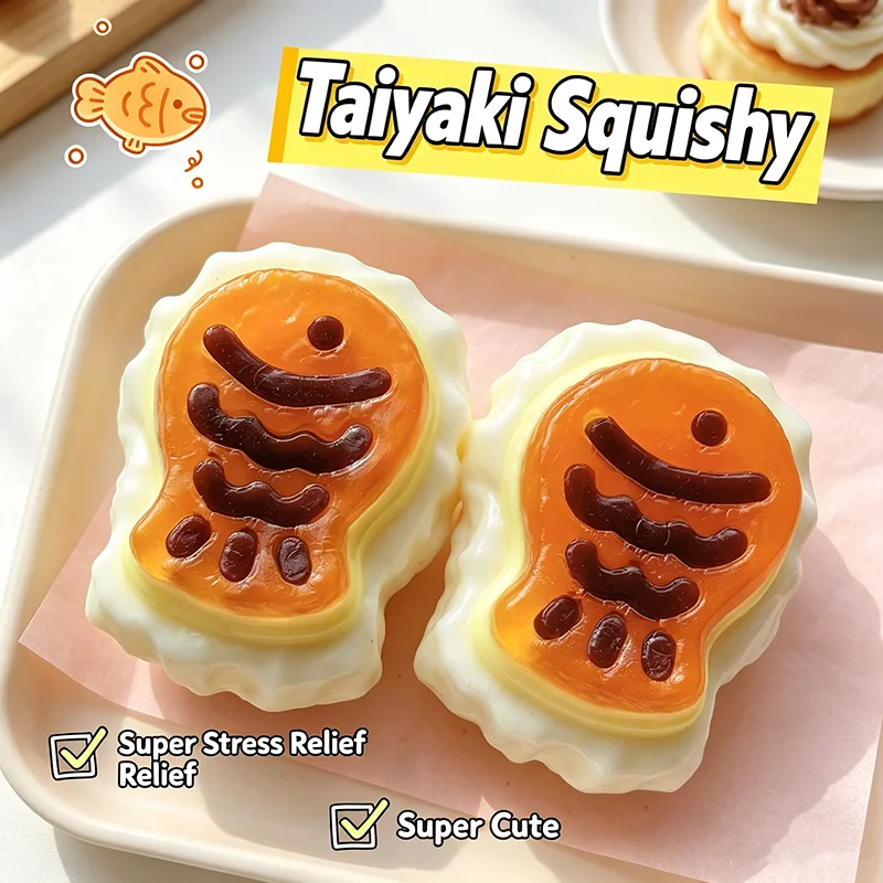 Premium Taiyaki Squishy Fidget Toy, Cute Fish Pastry Squeeze Toy Portable Stress Relief Gadget for Students Office Workers