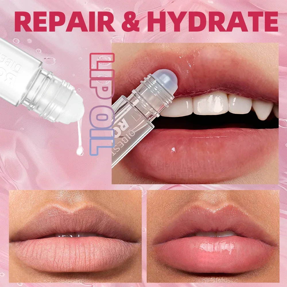 QIBEST Roll-On Lip Oil Sets Moisturizing And Hydrating Lip Gloss Nourishing Lip Balm Smooth Long-Lasting Colorless Anti-Drying