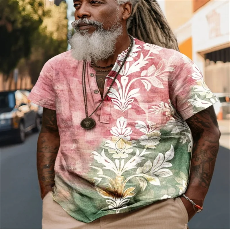

2025 Spring and Summer Men's Comfortable Vest Casual Fashion Men's Wear Creative Floral Print Linen Material Top Fast Shipping