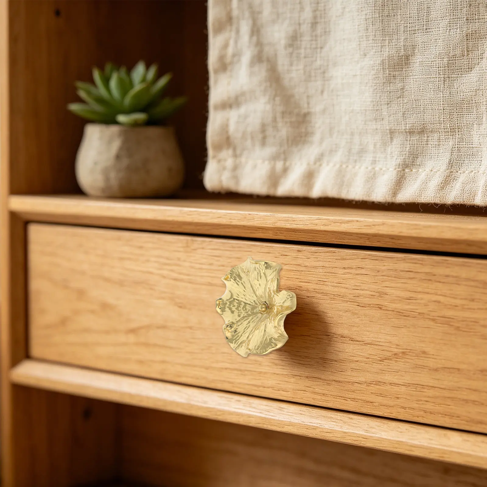 Solid Brass Drawer Knobs Lotus Leaf Ginkgo Leaf Design Decorative Gold Floral Furniture Handles for Kitchen Wardrobe Dressers