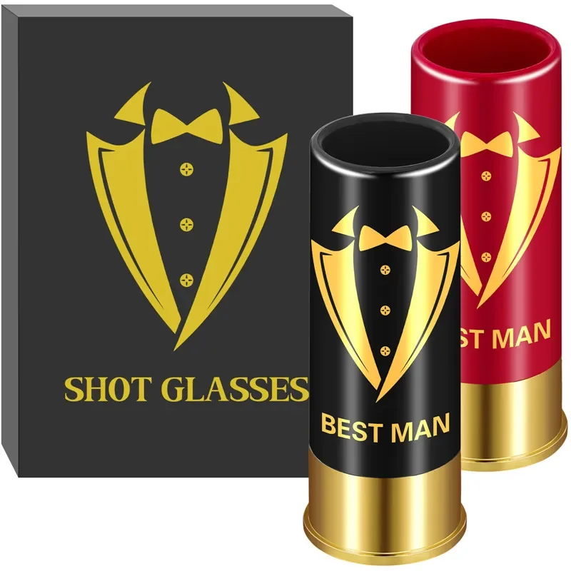 12GA Suit Small Bullet Shot Cups Best Man Design Plastic Shot Glasses for Groomsmen Man Wedding Party Gift Set