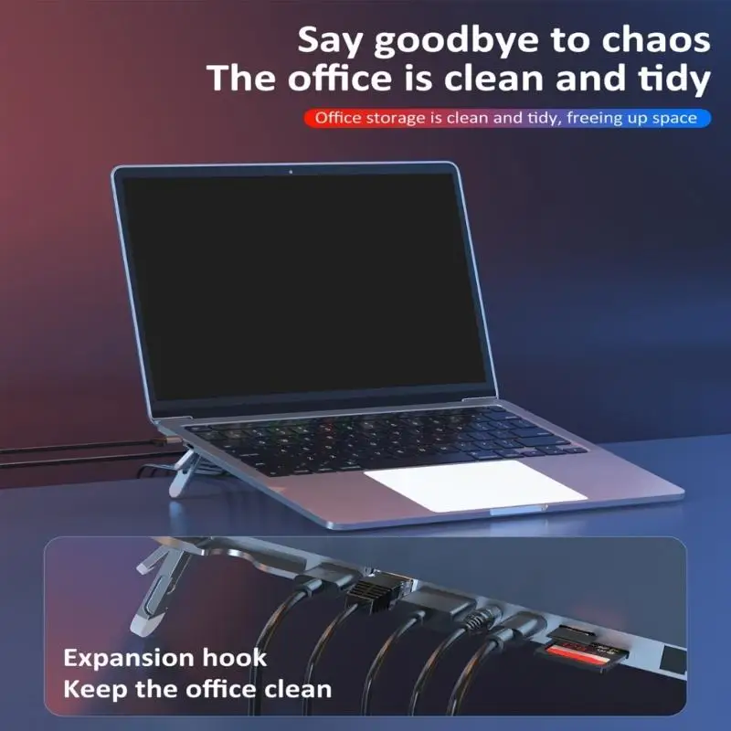 

R53C 7 in 1 Foldable USB C Stand Dock With PD100W Charging 4K Ethernet Port Height Adjustable Dock For Notebook