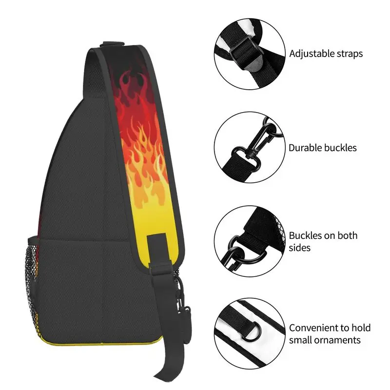 Mochila cruzada personalizada para hombre, de hombro con llamas de fuego morral, color rojo, ideal para ir de viaje