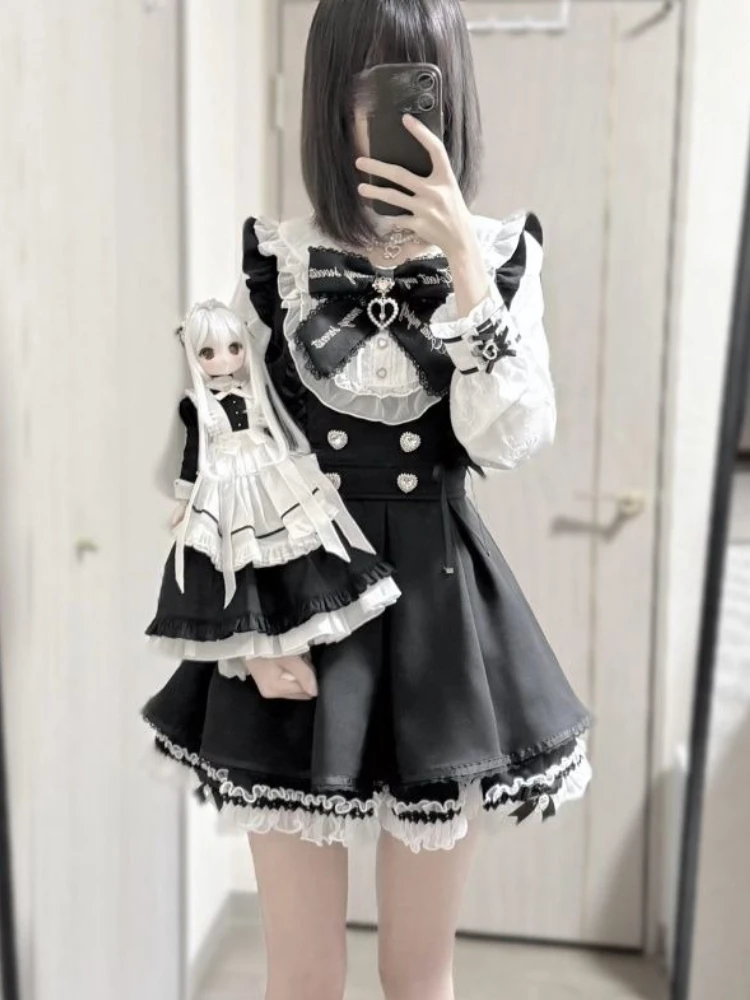 Japanese Design Lolita Elegant Dress Sets Women Vintage Long Sleeve Dress + Mini Skirt Harajuku Kawaii Y2k Sweet Lace JK Outfits