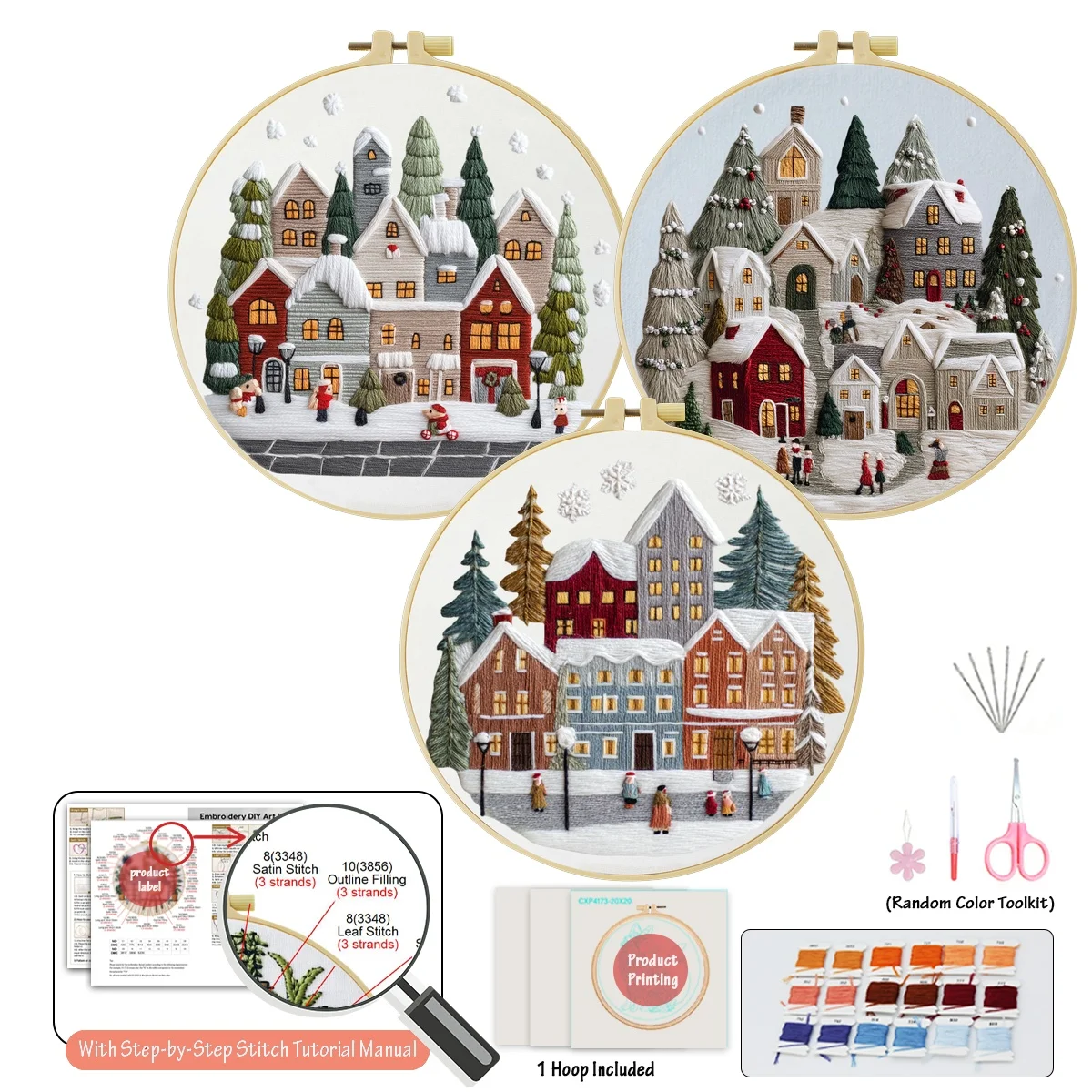 

3pc of DIY embroidery material kits for beginner, including needles, threads, embroide Starter Kit Cross Stitch Art for Gift