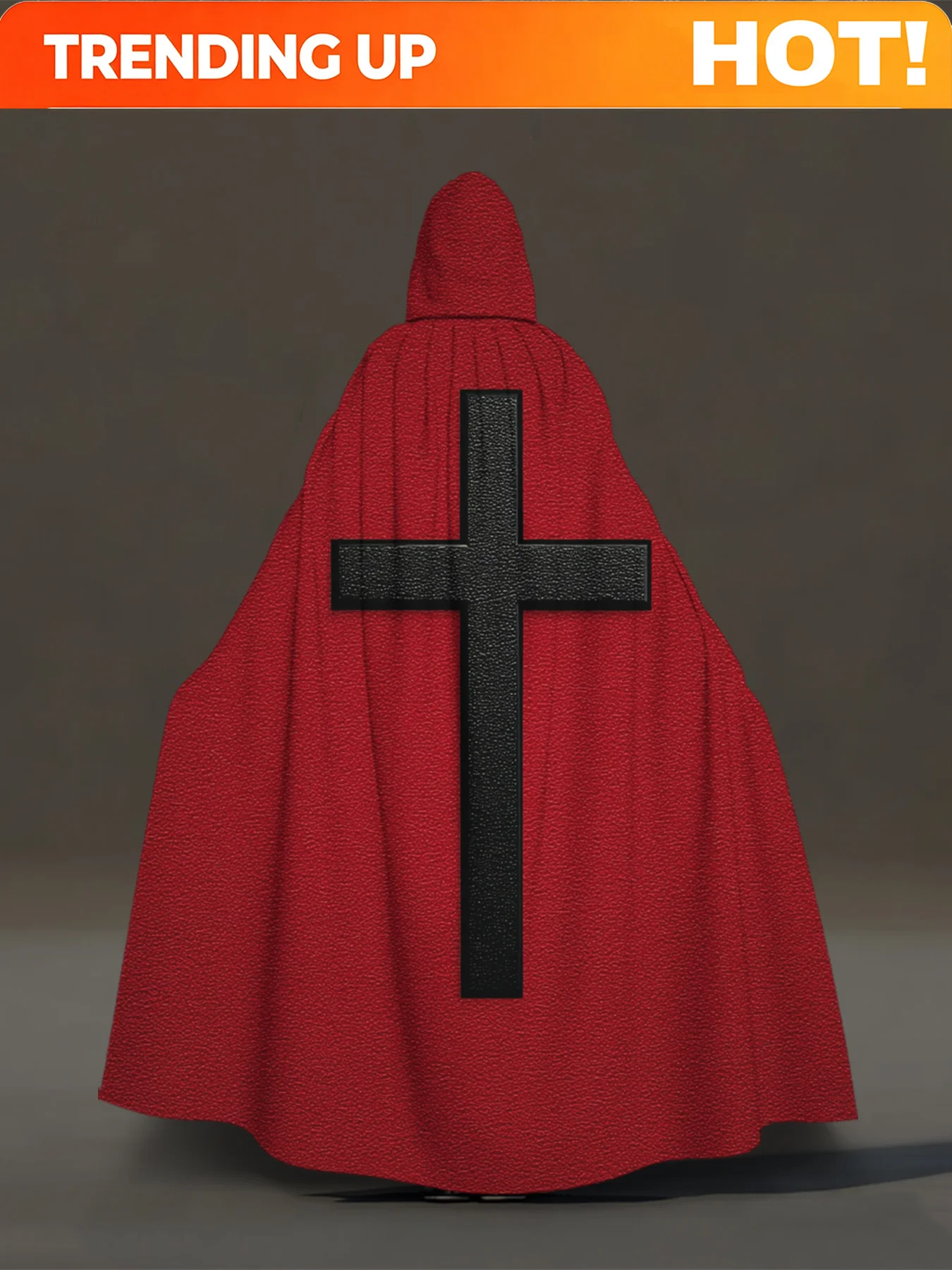 Customization 1pc Medieval Hooded Robe With Full-Body Black Cross Print Hooded Cloak - Retro Costume Suitable For Cosplay, Theme