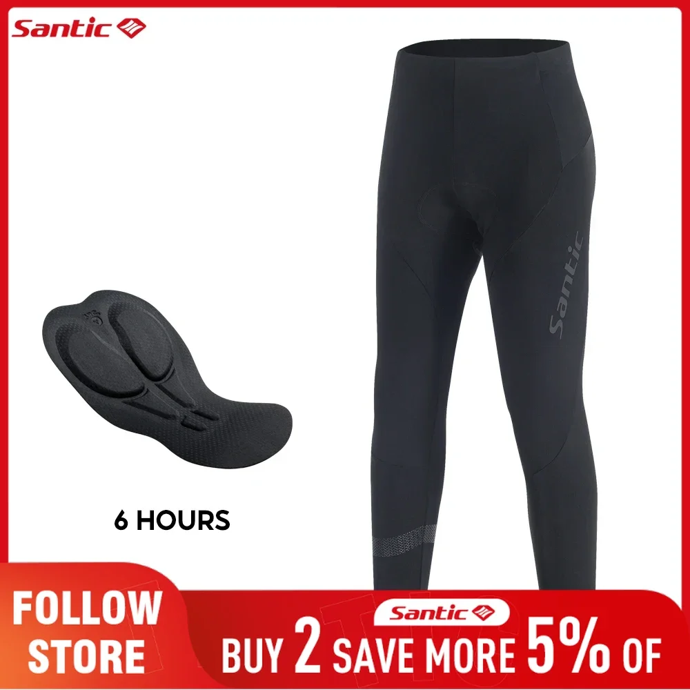 Santic Men's Fleece Long Pants 6Hours Padded Autumn Winter Thermal Outdoor Sport Bicycle Trousers MTB Road Riding Biker Pants