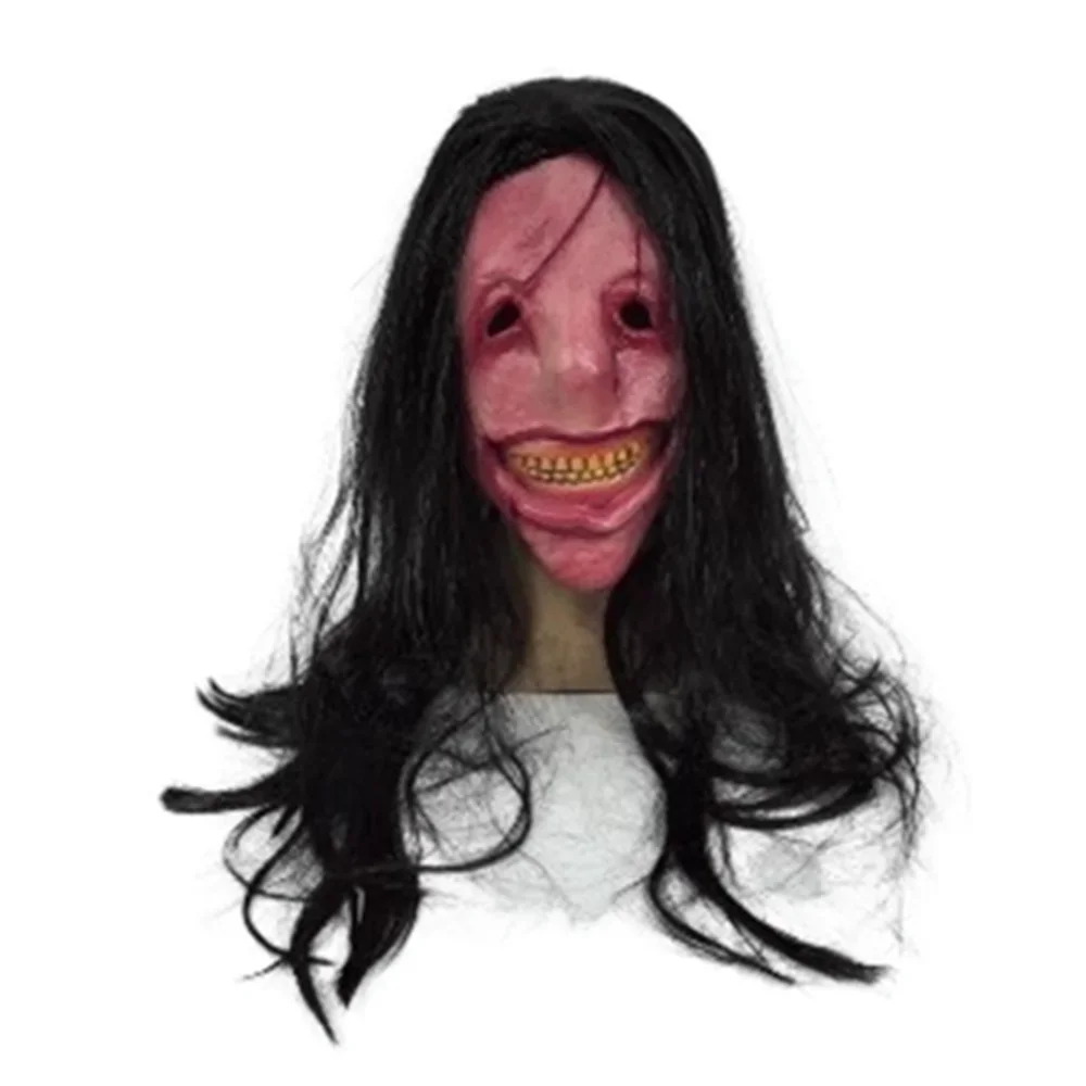 Scary Long Hair Red Face Devil Mask Exposed Teeth Latex Headgear Wig Halloween Mask Creativity Spooky Scary Demon Mask Men
