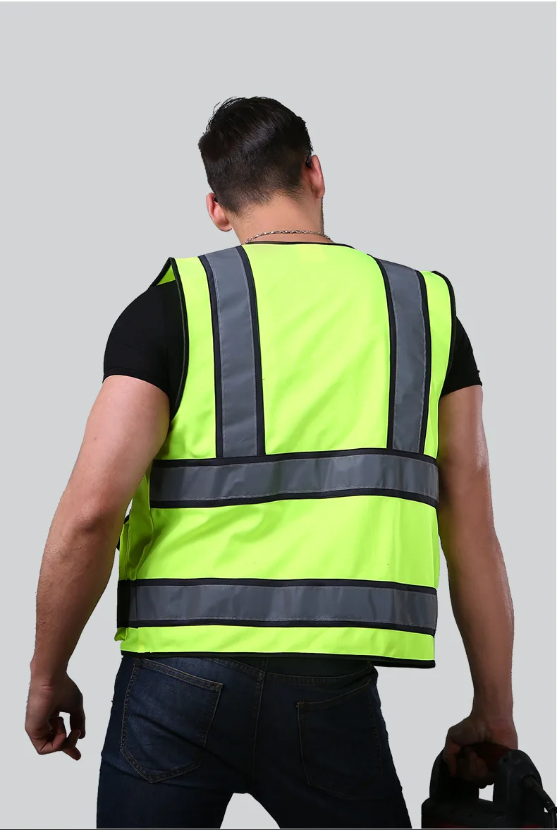 Hi Vis-chaleco de seguridad reflectante con bolsillos y cremallera para hombre y mujer, cumple con el estándar ANSI/ISEA