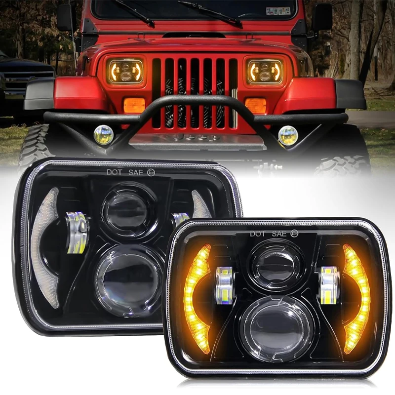 

110 Вт 7x6 дюймов 5X7 дюймов светодиодные фары Hi-Lo Beam Halo DRL или Jeep Wrangler YJ Cherokee XJ аксессуары H6054 H5054 6052 6053