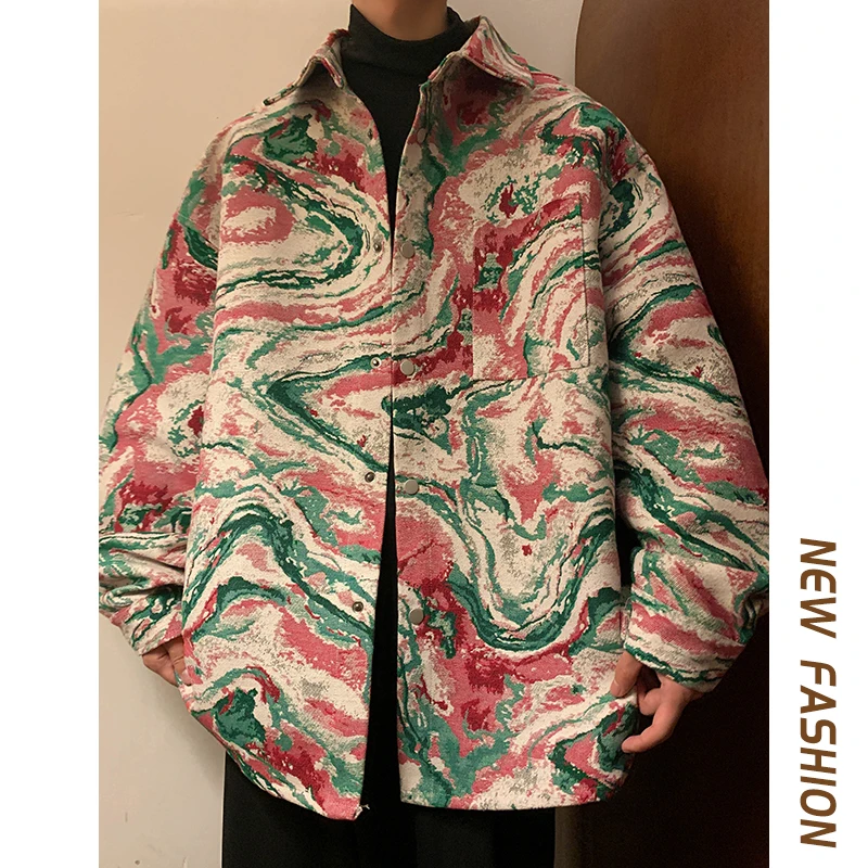 

Tie-Dye Camouflage Jaet Men's Retro Oversize Spring Autumn American Trendy Brand Hip Hop Collar Jaet Youth Faion