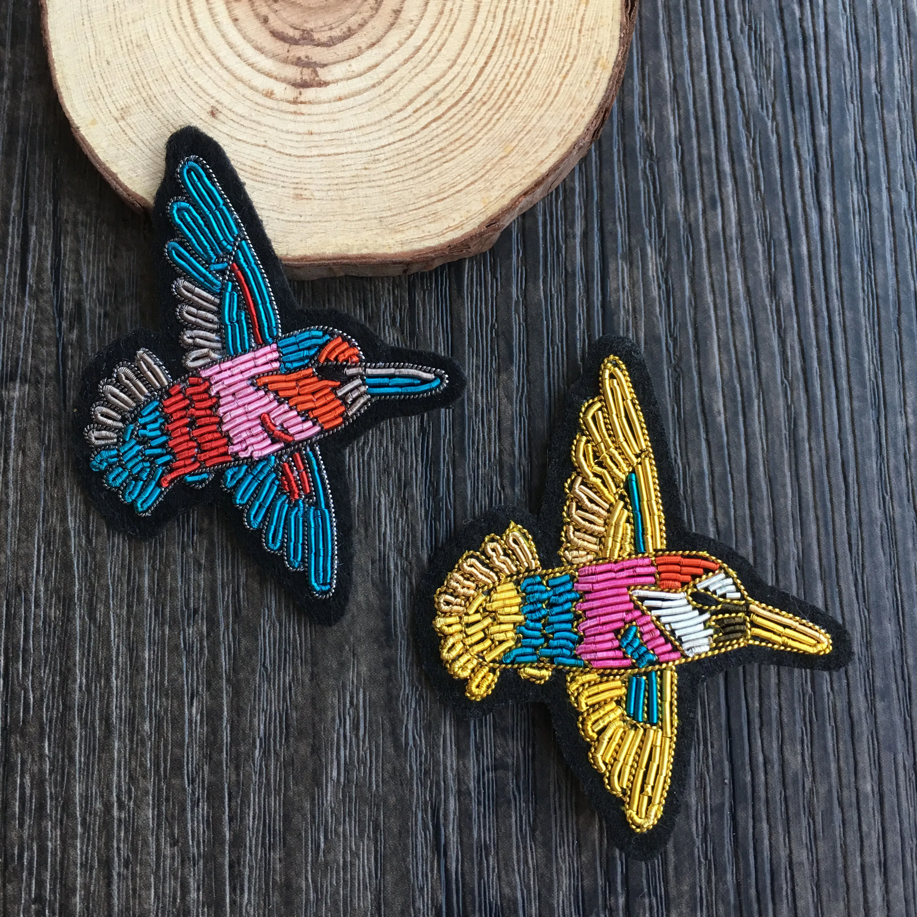 

Indian Silk Metallic Wire Thread Cannetille Hand Embroidery Bird Patch Badge Brooch Pin Garment Bag Hat Applique Sew Accessories