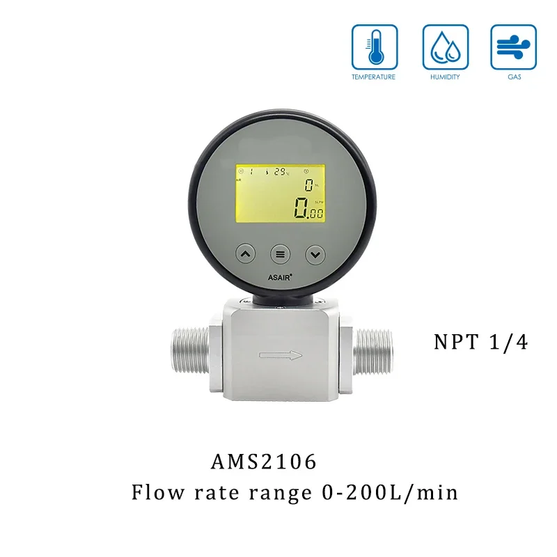 Brand New High Quality NPT1/4 Digital Display Mass Flow Meter AMS2106 Compressed Air  Nitrogen  Flow Meter