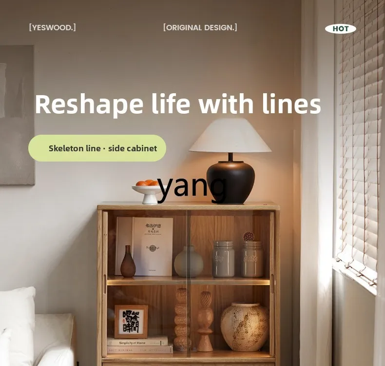 TGF Modern Simple Bone Line Locker Living Room Floor Display Cabinet White Oak Standing Cabinet