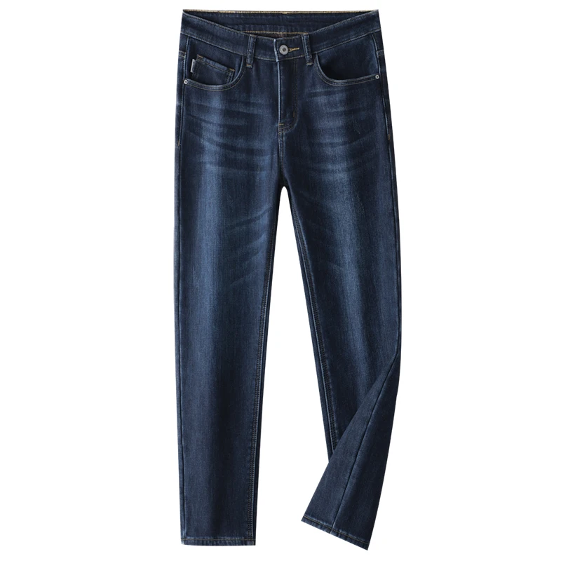 2024 autumn and winter new men's jeans padded thickened smoke gray straight thick section of business casual Slim stretch pants