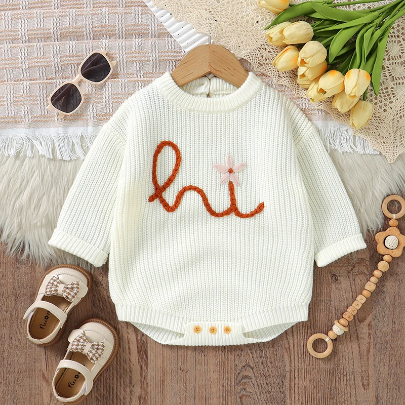 Baby Body Gebreide Pasgeboren Meisje Jongen Jumpsuit Lange Mouw Baby Kinderkleding 0-18M Mode Geborduurde Letters tops Romper