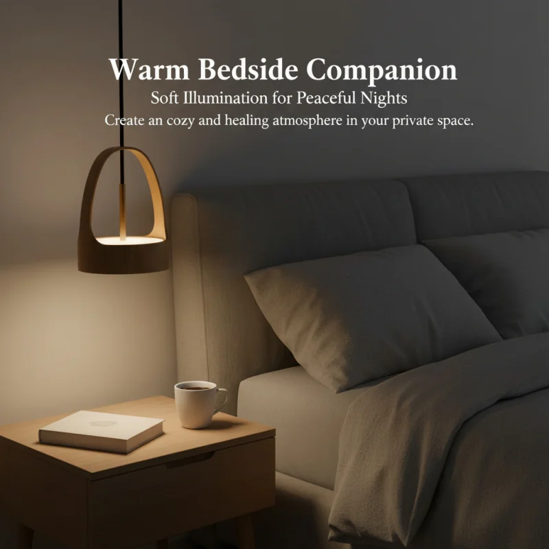 Minimalist Wood Grain Pendant Lights Retro Bedside Hanging Lamp Living Dining Room Bedroom Chandeliers Decor Indoor Lighting