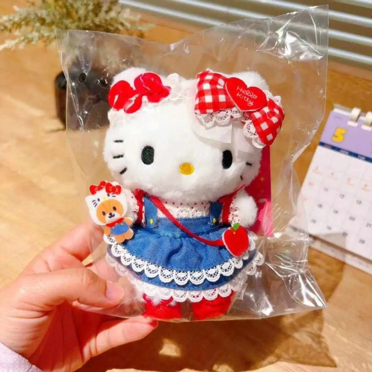 Hello Kitty Red Bowknot Cowboy Style Dress Plush Stuff Toy Keychain Backpack Decoration Pendant Cartoon Holiday Gift for Couple