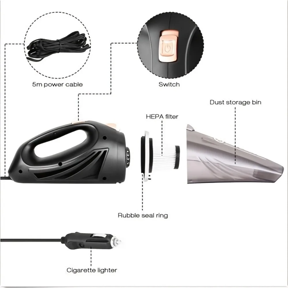 Car Vacuum Cleaner Car Accessories Small 12V High Power Portable Car Vacuum Cord & Bag Detailing Kit Essentials for Travel RV