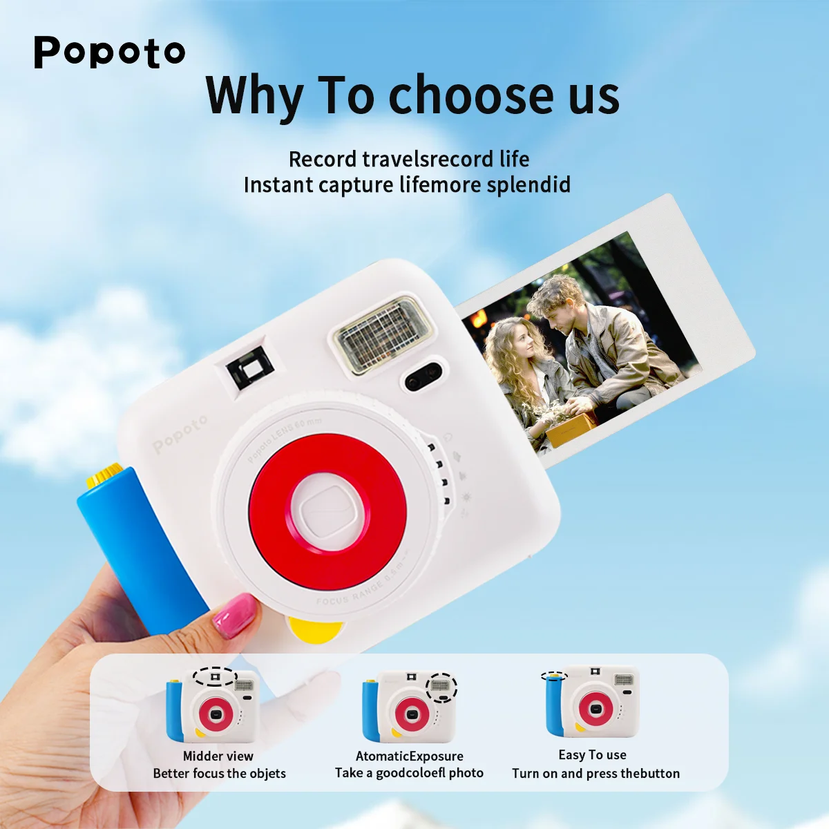 Instant Camera Kids HD Video Recording Fixed Focus Lens Photo Printing Birthday Christmas Gifts Children Print Camera