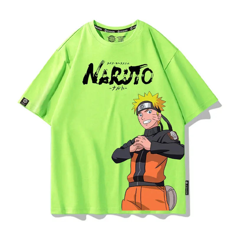Anime Green Cartoon Children's T-shirt Naruto Cartoon Co Branded Printing Parent-child Outfit Cotton Fashion Short Sleeve