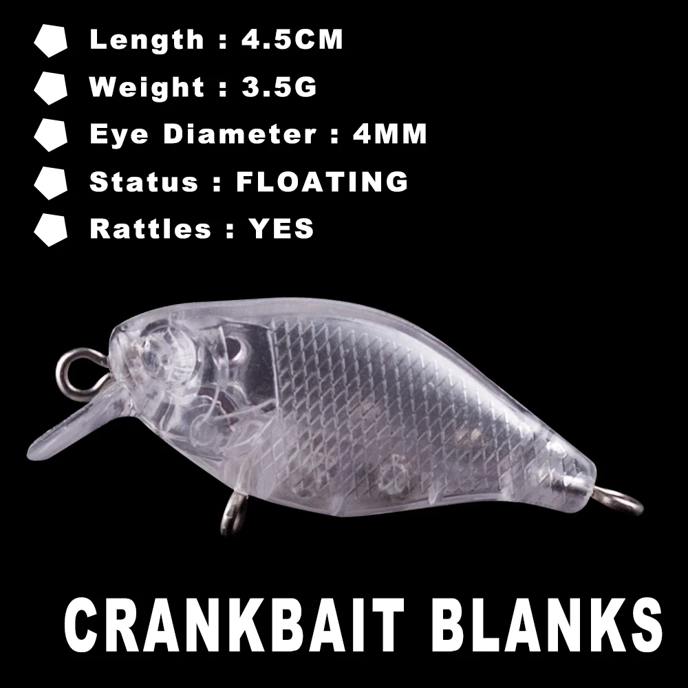 AYWFISH 15PCS / Lot Unpainted Crankbait Mini Float 1.77INCH Transparent Crank Bait Plastic Body Wobbler Blanks For Fishing Lure