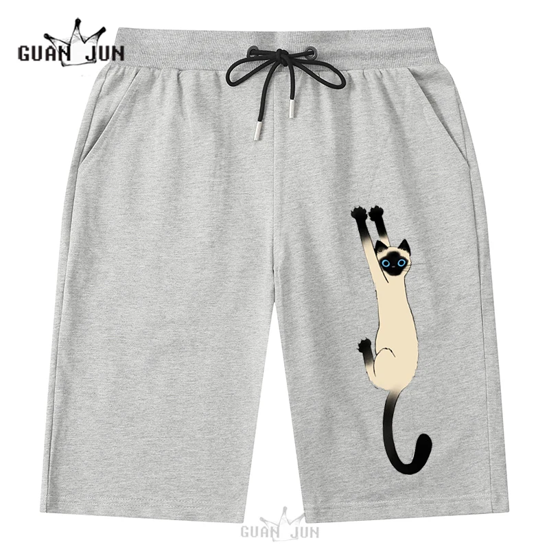 Siamese Cat Hanging on Funny Cat Summer Men Women Short Casual Loose Shorts Outdoors Fitness Beach Short Pants Male Sweatpant