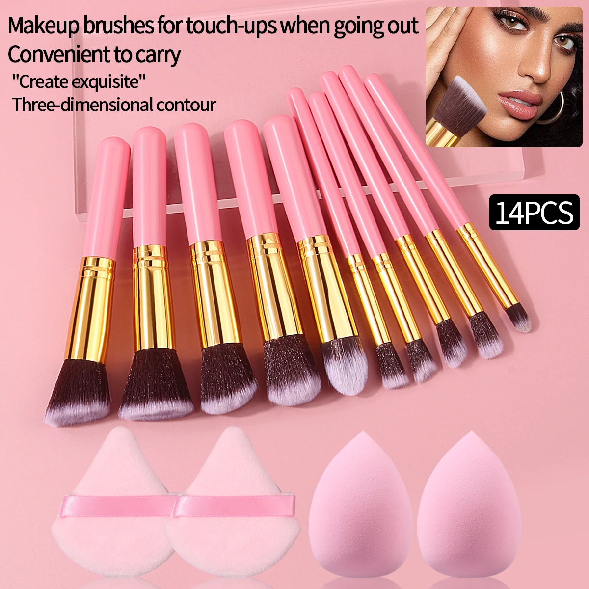 14 STKS High-end multifunctionele losse poederborstel oogschaduwborstel make-upborstelset en zachte driehoekige make-up poederdons