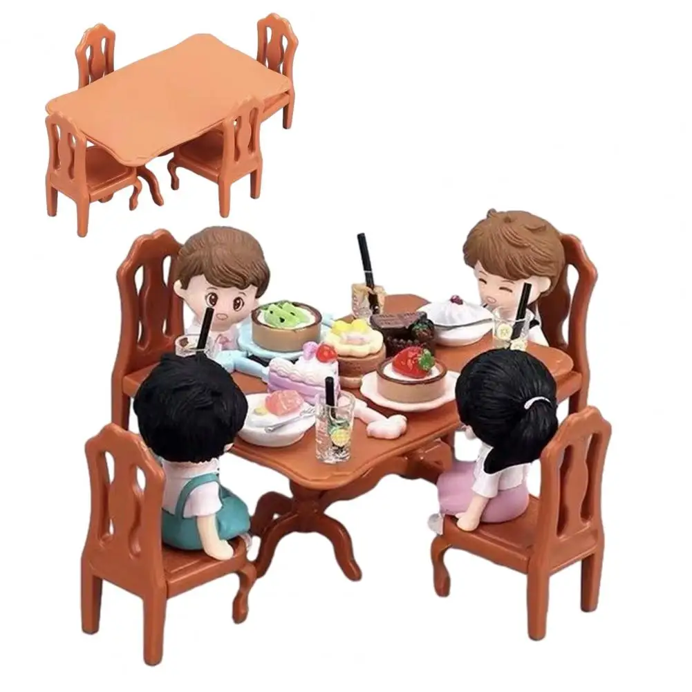 Doll House Miniature Dollhouse Dining Room Furniture Set with Wooden Table Chairs 1/12 Scale Model Accessories for Decor Photo