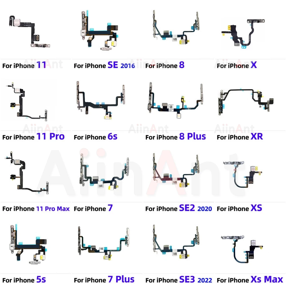 Aiinant volume de energia botões flash luz cabo flexível de alimentação para iphone 11 pro x xr xs max 5s se 6s 7 8 plus se 2 3 2020 2022