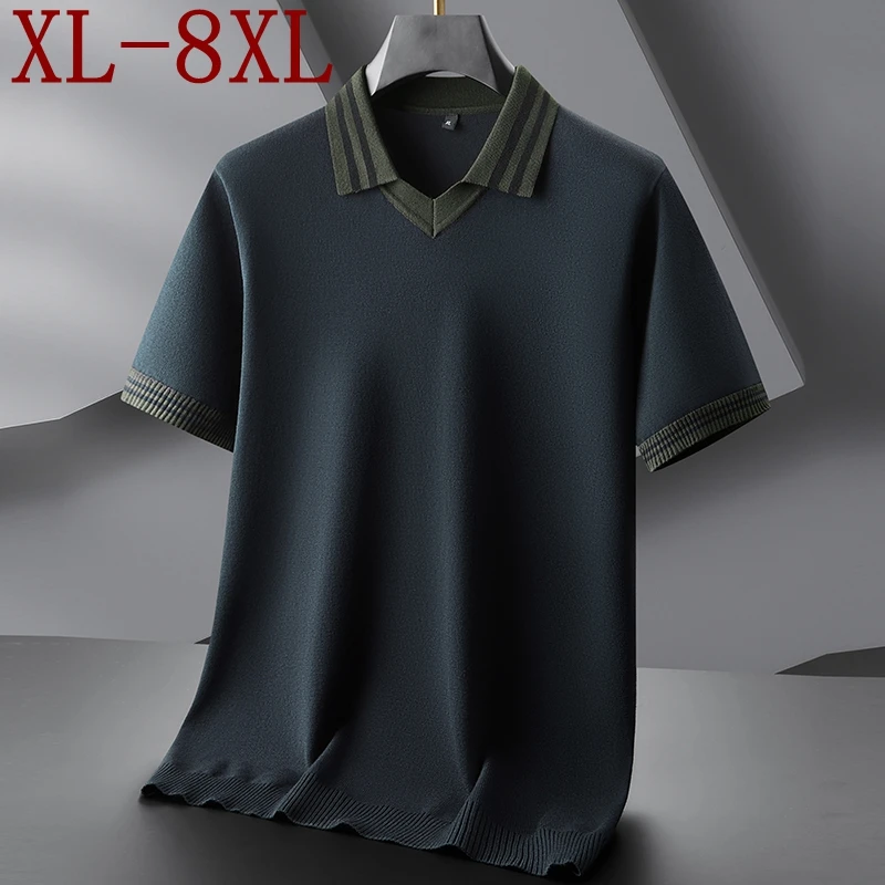 

8XL 7XL 6XL New Fall Winter High End Luxury Thin Wool Sweater Men Short Sleeve Lapel Mens Jumpers Soft Warm Pull Homme 2025