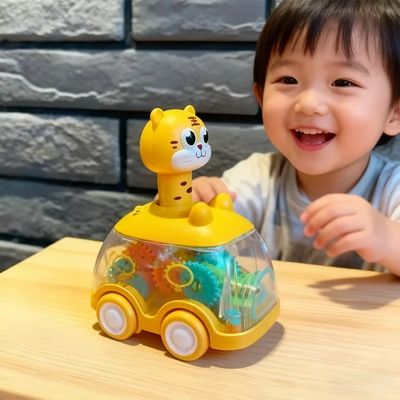 Baby Animal Car Toys Toddlers Press and Go Gear Car 1 2 3 Years Old Pull Back Car Light Up Toy Birthday Gift for Kids Boys&Girls