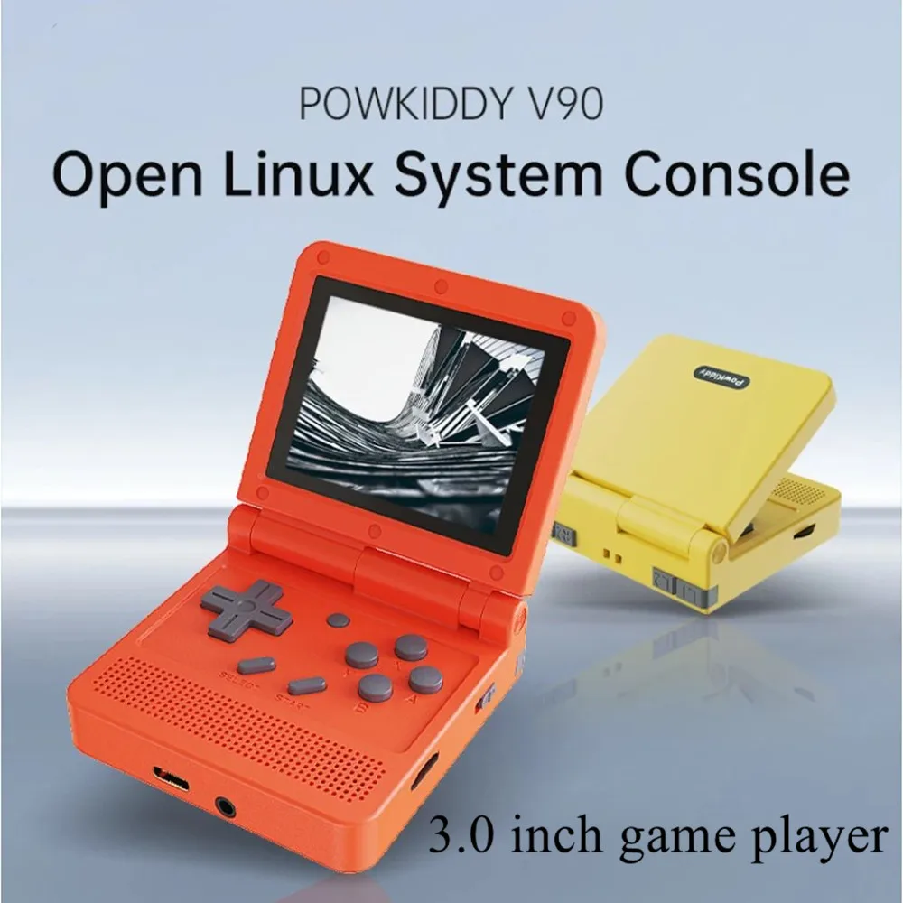 Powkiddy V90 64bit Retro Handheld Game Console Flip Linux System  with 16G/64G Built in 2000 Games Video Game Console For PS1