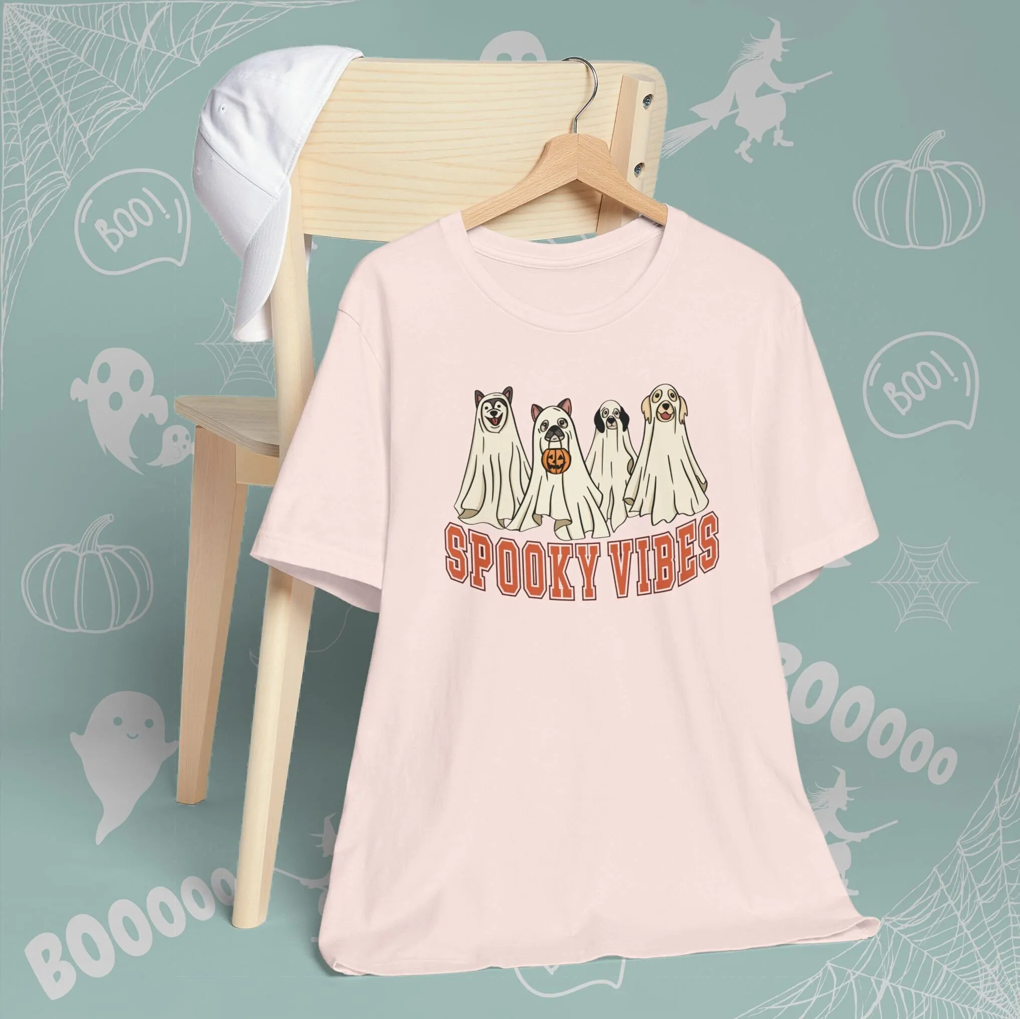 

Футболка Spooky Vibes Dog на Хэллоуин, милый сезон для собак-призраков