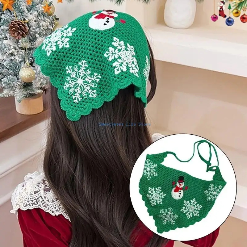 

D5QB Snowflake Headband Knitted Headwear for Outdoor Headscarf Creative Head Wrap