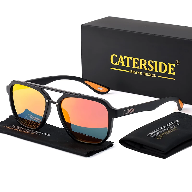 CATERSIDE Neue Polarisierte Sonnenbrille für Herren, Runde Flat-Top-Brille mit Doppelbrücke, TR-Rahmen, Federscharnier, Damen-Sonnenbrille für Sport und Autofahren – Detail 7
