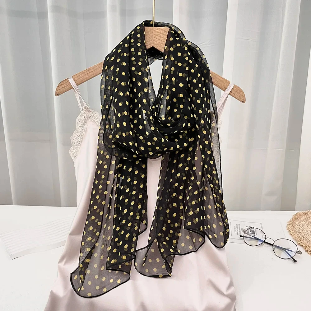 Small Dots Women Georgette Silk Scarf Elegant Solid Chiffon Bandana Summer Beach Sunscreen Temperament Ethereal Thin Shawl Hijab