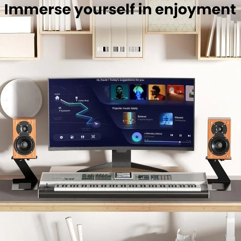 

Desktop Speaker Stands 1 Pair Carbon Steel Cantilevered Speaker Bracket with Vibration Absorption Pad for Computer Monitors
