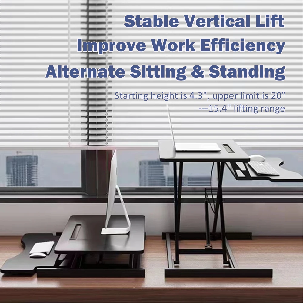 32-Inch desk converter, height-adjustable stand, suitable for dual-monitor laptop workstations, bandwidth keyboard tray (black)